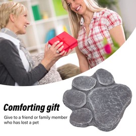 Kufoo Pawprint Memorial Stone, DIY Lettering Beautiful Dog Grave Marker Comforting for Backyard for Puppy (Rock Grey)