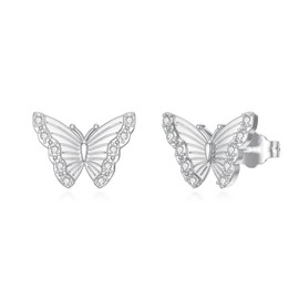 Butterfly Earrings Diamond Earrings for Women 1/10 Carat Sterling Silver Butterfly Stud Earrings Jewelry