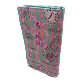 Shag Wear Vintage Ballerina Large Dance Wallet For Women Faux Vegan Leather Pink Green 7"