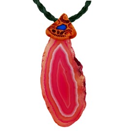 Smoky Quartz Healing Crystals Stone Necklace Hand Made Unisex Surfers Gift (Agate Slice Pink)