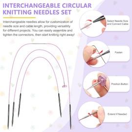 Aeelike Circular Knitting Needles Set, Interchangeable Circular Knitting Needles Set with Case & Accessories, 9 Pairs of Round Needles 3mm-8mm, Metal Circular Needles for Knitting Socks Hats Blankets