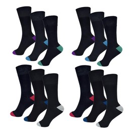 Budget Gifts 12 Pairs - Men's Bamboo Socks Super Soft Anti Bacterial Breathable Socks Coloured Heel And Toes