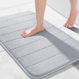 Yimobra Memory Foam Bath Mat Large Size, 51 x 81 cm, Soft and Comfortable, Super Water Absorption, Non-Slip, Thick, Machine Wash, Easier to Dry for Bathroom Floor Rug, Silver