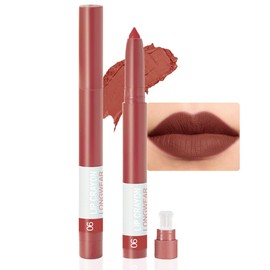 BINGBRUSH Crayon Matte Longwear Lipstick Pack Set,Moisture Smooth Lipliner With Built-in Sharpener Ultimate Lip Crayon for Makeup- Waterproof Velvet Lipgloss Lip Stain (06#Red Brown)