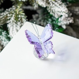 H&D HYALINE & DORA Purple Crystal Butterfly Figurine Glass Butterfly with Crystal Ball Base Crystal Animal Collectibles Figurines Gifts for Women