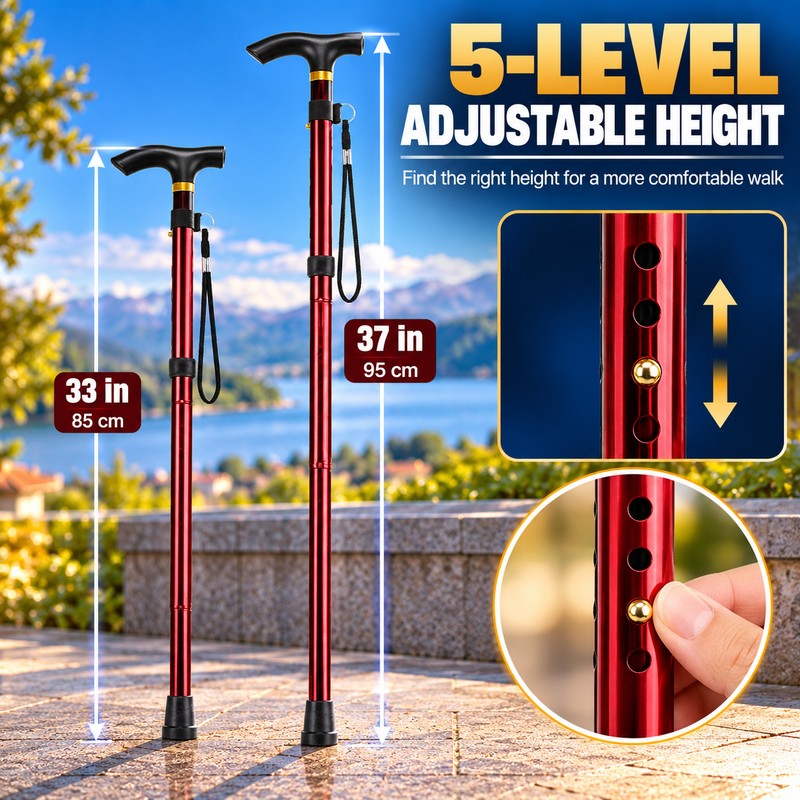 Foldable Walking Cane for Everyday Mobility – 5-Level Adjustable Lightweight