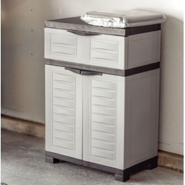 Sunnydaze Plastic Garage Storage Cabinet with Adjustable Shelf - Tool-Free Assembly - Gray - 34.5" H