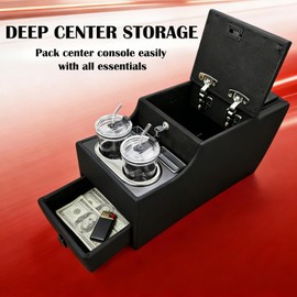 Organizador de consola central de camión entre asiento para minivans, SUV, organizador de banco de furgoneta central para consola de piso, caja de almacenamiento con diseño de bloqueo de 24