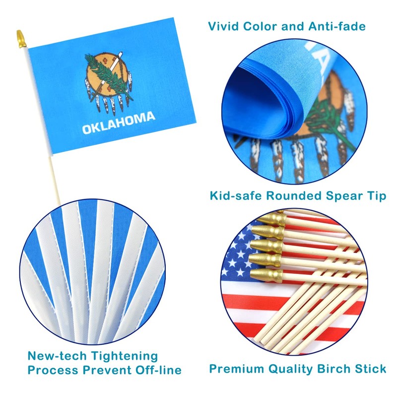 QQSD Oklahoma Small Flag Stick Mini Hand Held Flags -
