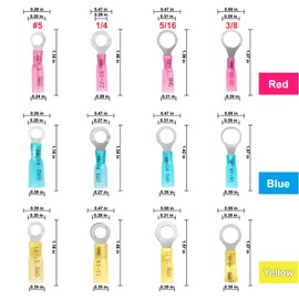 Jinzaaly 150 PCS Heat Shrink Ring Terminals 5/16" - Marine Grade Ring Connectors - Eyelet Wire Connectors -Yellow 12-10AWG