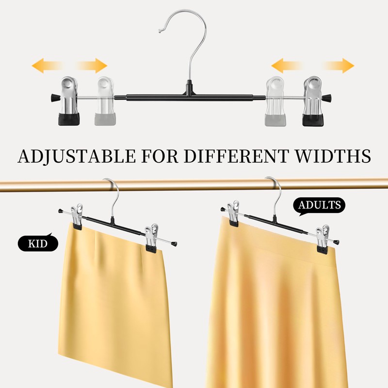 14 Inch Heavy Duty Pants Skirt Hangers with Clips, Black,