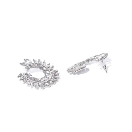 Crunchy Fashion Bollywood Style Party Wear Bridal Bride Wedding Bridesmaid White Crystal Leaves/Branch Statement Earrings/Jewelry for Women