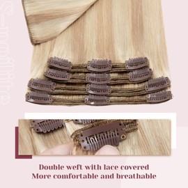 Clip In Hair Extension Remy Human Hair 10" Ash Blonde & Bleach Blonde 8 Pcs 18 Clips Double Weft Brazilian Hair Full Head Remy Hairpiece Straight Highlighted Thick Hair For Women (10",#18P613)