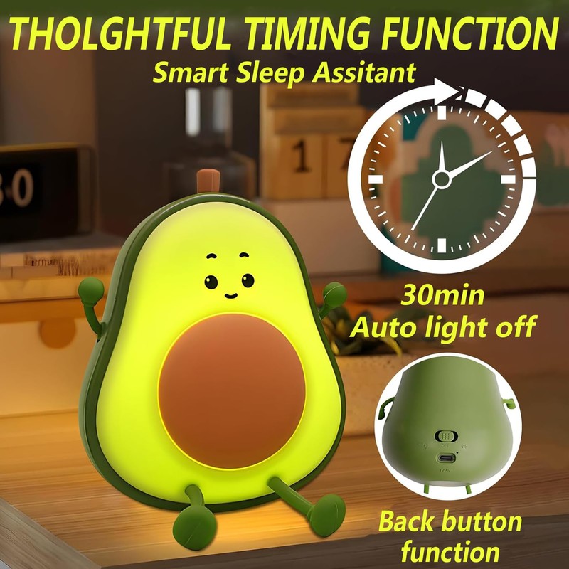 ipalmay Avocado Night Light, Cute Kids Bedroom Lamp, USB Charging