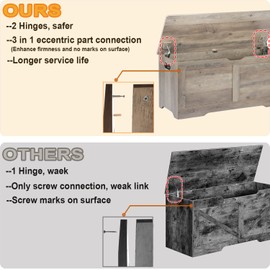 Timberer 39.4" Storage Chest, Wooden Storage Bench, Lift Top Toy Chest with 2 Safety Hinges, Large Toy Box, Entryway Bench for Living Room, Bedroom, Grey