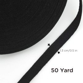LUTER 50 Yard Twill Tape Ribbon, Herringbone Tape Ribbon Natural Cotton Webbing Tape Bias Binding Tape for DIY Crafts Sewing Supplies (Black, 1/2 Inch)