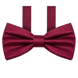 Men’s Pre-Tied Bow Tie, Bordeaux Red Satin Bow Tie Solid Colour Tux Bowtie Adjustable Formal Neck Bowtie for Men at Wedding Engagement Party Graduation Anniversary Banquet, 6 * 12.7 cm