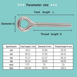 HVDHYY M10 304 Stainless Steel Eye Bolts Closed Welding Coil Screw, Threaded Rod, Bolts, Pack of 5
