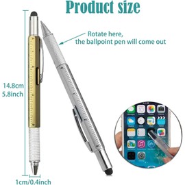 KEWAYO 8Pcs 6 in 1 Multitool Tech Tool Pen, – Multi-Functional & Measure Pen, with Scale Ruler, Spirit Level, Ballpoint Pen, Stylus & Small Screwdriver Set with 20 Refills