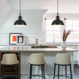 LWWHQ Black Pendant Light Fixtures 2 Pack, 9.8" Farmhouse Pendant Lights Kitchen Island, Modern Pendant Light, Industrial Pendant Light, Pendant Lights for Kitchen Island Dining Room Barn