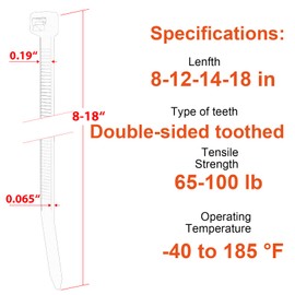 Zip Ties Assorted Size,8+12+14+18 Inch Double Sided Toothed,100 LBS Tensile Strength Heavy Duty Cable Wire Ties With Self-Locking Adjustable More Durable Nylon Tie Wraps for Indoor Outdoor（400 Pack）