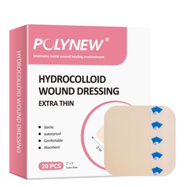Polynew 2" x 2"-20 Pack Extra Thin Hydrocolloid Dressing for Light Exudate, Hydrocolloid Patches Waterproof Wound Dressing, Adhesive Hydrocolloid Bandages, for Pressure Ulcer, Bed Sore