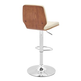 armen LIVING Sabine Adjustable Swivel Cream Faux Leather with Walnut Back and Chrome Bar Stool