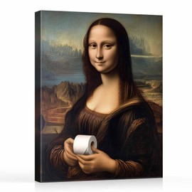 VYPEROCK Humorous Mona Lisa with Toilet Paper Canvas Wall Art - Funny Vintage Bathroom Decor, Quirky Wall Art Prints, Leonardo Da Vinci Parody for Washroom, Toilet, Home Decor, 8x10 (Framed)