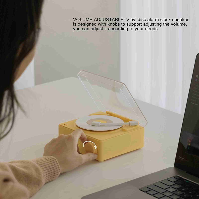 Rotating Vinyl Disc Alarm Clock Speaker Retro 360 Degree Stereo