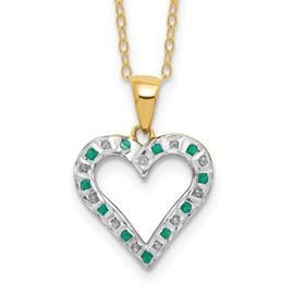 Sonia Jewels 925 Sterling Silver Diamond Mystique Gold-plated Dia/Emerald Green May Gemstone 18in Heart Pendant Necklace Charm Chain 18" (.01 cttw.)