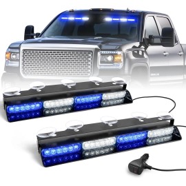 Emergency Dash Strobe Lights 2x16.8 Inch Red White 48 LED Flashing Warning Hazard Interior Windshield Light BarsLight Color: Blue/white, Rated Power: 48, Beam Angle: Spot