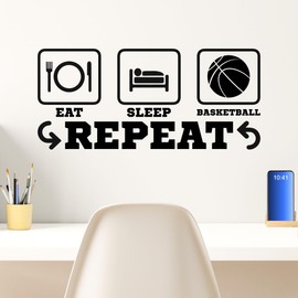 Eat Sleep Basketball Repeat Wall Decal, Basketball Gifts, Basketball Wall Decor, Basketball Vinyl Stickers, Basketball Wall Art (Choose Your Size and Color)