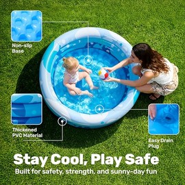Sloosh - Piscina Inflable para niños, 86 x 25 cm, Piscina Azul de 3 Anillos para bebés, Piscina de Juegos para Perros con diseño geométrico para