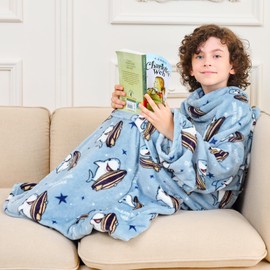 Softan Kids Snuggies Wearable Fleece Blanket with Sleeves & Foot Pocket for Kids Boys Girls, Lightweight Soft Blanket,Shark