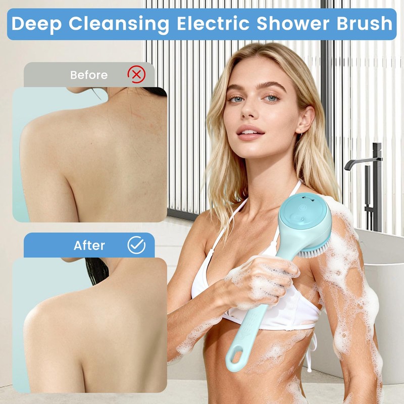 Electric Back Scrubber for Shower - Waterproof Rechargeable Exfoliating Brush