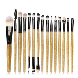 Vtrem 15 PCs Kabuki Brush Powder Foundation Premium Cosmetic Makeup Brushes Set for Powder Blending Blush Concealer Eyeshadow, Cruelty-Free Nylon Fiber Bristles, Gold Pole Black Tube
