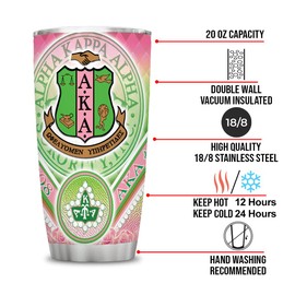 ATHAND AKA Sorority Gifts for Women Girl,Idea for Sisters from Sister, Bestie Present,1908 Pink Green Inspired Positive 20 oz Insulated Tumblers with Lid,Stainless Steel Vacuum Friendship Cup