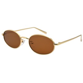 Teumire Retro Oval Sunglasses for Women Men Trendy Gold Sun Glasses Vintage Metal Frame Shades(Gold/Brown)