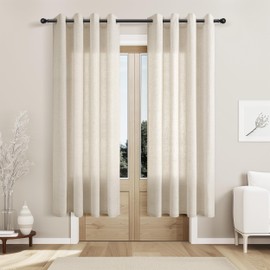 Jowels Natural Linen Curtains 70 Inch Length 2 Panels for Living Room Bedroom, Light Filtering Sheer Curtains 70 Inches, Neutral Modern Grommet Semi Sheer Soft Privacy Drapes Beige