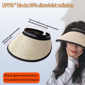 PMELCXD Womens Straw Visor Summer Straw Sun Hat, Sun Hat - Beach hat for Women with Wide Brim - Foldable & Packable Beach Hat - Cream Color
