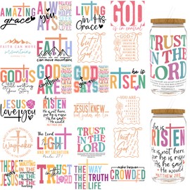 XRTHGS UV DTF Cup Wrap for 16 OZ 24PCS Inspirational Quotes UV DTF Stickers DIY Crafts can be Used for Mugs, Glasses, laptops, Thermos Cups, etc. (Christian Jesus)