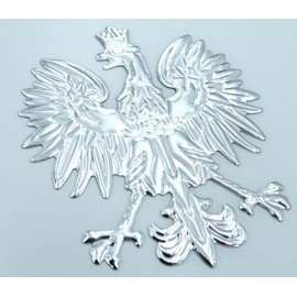 Poland, Polish Eagle Chrome Silver Finish Decal Emblem 3D Sticker car Bike 2.5" Flexible