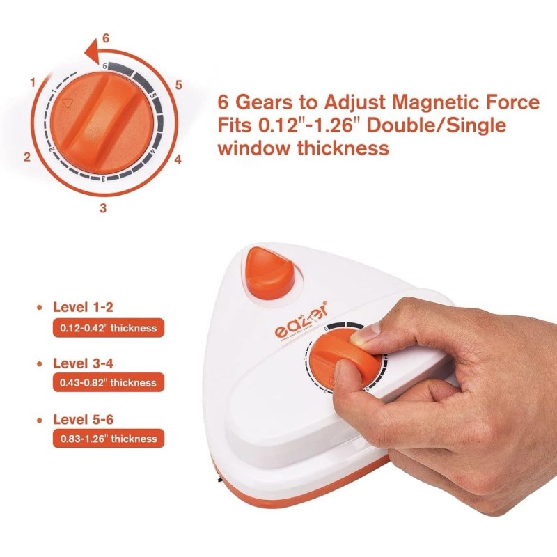 Eazer Double Sided Magnetic Window Cleaner, Multi Gear, 0.12”-1.26” Thick