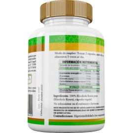 Rhodiola Rosea Premium Pura 100 Capsulas 500mg Sabor Natural