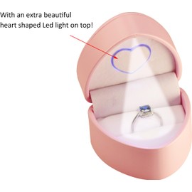 LED Ring Box for Proposal, Wedding, Engagement..Unique Designed Heart to Heart Idea PU Leather Heart Shaped Ring Jewelry Gift Box with Light for Women for Men (1, Pink)