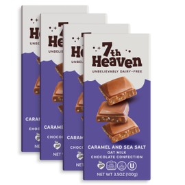 7th Heaven, Vegan Caramel and Sea Salt Oat Milk Chocolate Bars (3.5oz Full Size Candy Bars - 4 Packs) - Perfect for Easter Candy, Plant Based Dairy Free Chocolate with Peanut Butter Filling, Fair Trade Cocoa & Coconut Oil, Kosher Parve