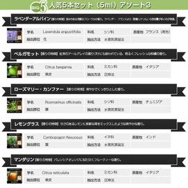 Incent Essential Oils, Essential Oils, Set of 5 (5 ml) Each, Assorted 3 AEAJ Certified Labeling Standards Essential Oils