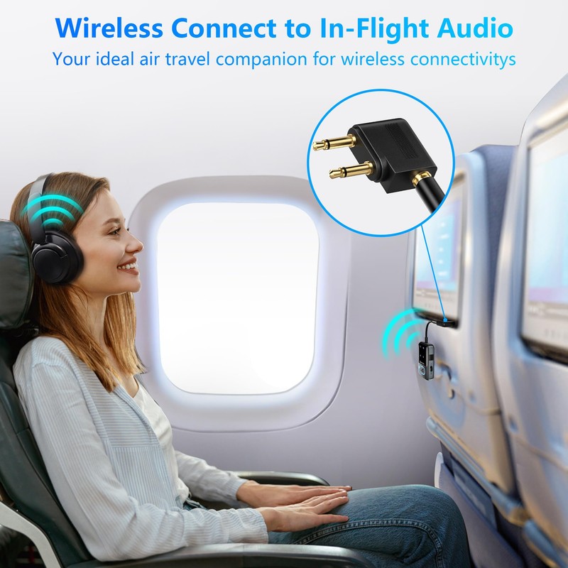 Bluetooth 5.3 Transmitter Adapter for Airplane 2-in-1 Wireless Bluetooth Audio