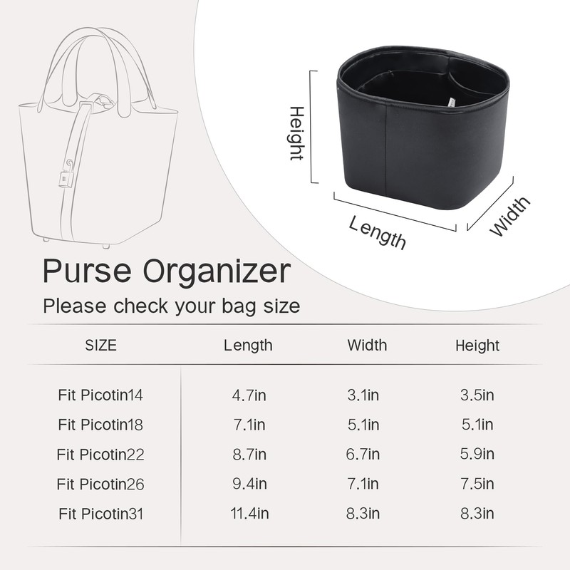 JLYZ Moon Fits for Picotin Bag Insert Organizer For Hermes(18,Black)