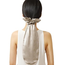 HUHUKEEP Silk Night Cap, Scrunchy, Cap for Long Hair, Long, Summer, Sleeping, No Slip, Hair Ends Only, Dryness, Protects Hair from Friction, Moisturizing, Beautiful Hair, Pony, Khaki